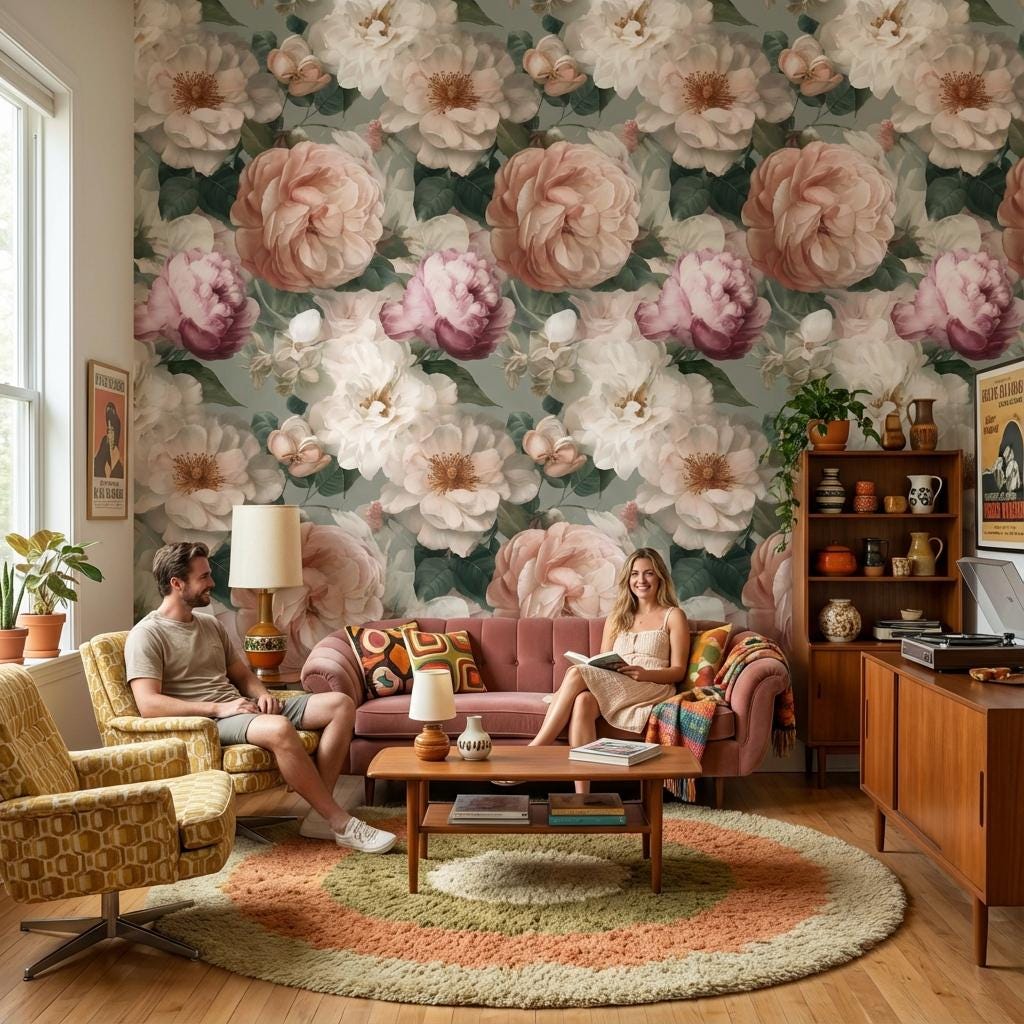 Vintage Floral Wallpaper Elegant Pink Wall Mural