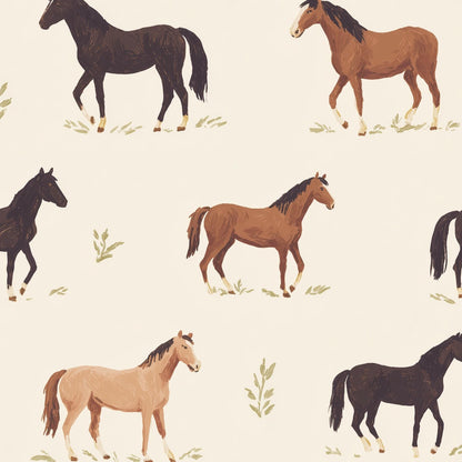 Vintage Horses Wallpaper Beige Rustic Wall Mural