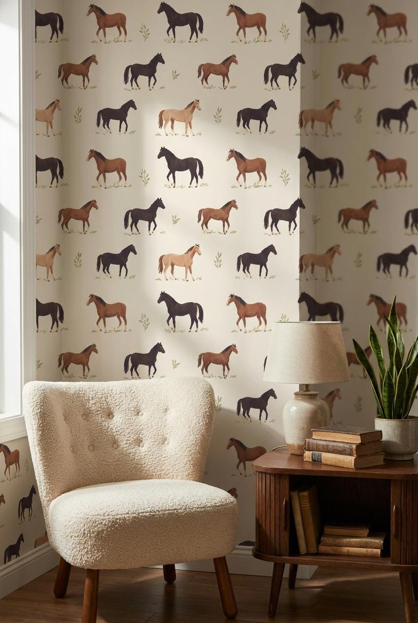 Vintage Horses Wallpaper Beige Rustic Wall Mural