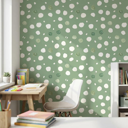 Muted Green Wallpaper Abstract Playful Wall Mural