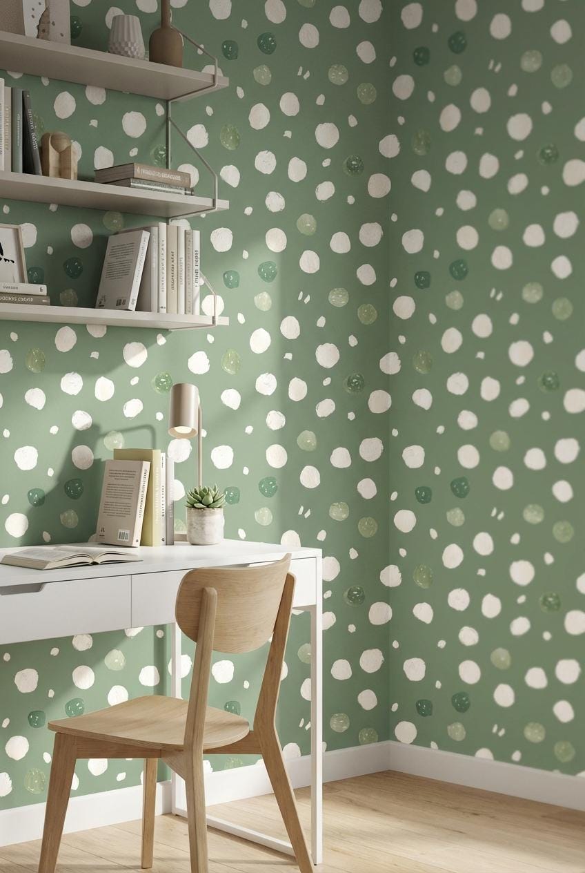 Muted Green Wallpaper Abstract Playful Wall Mural