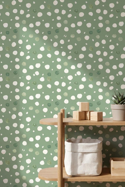 Muted Green Wallpaper Abstract Playful Wall Mural