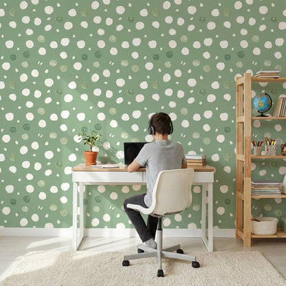 Muted Green Wallpaper Abstract Playful Wall Mural
