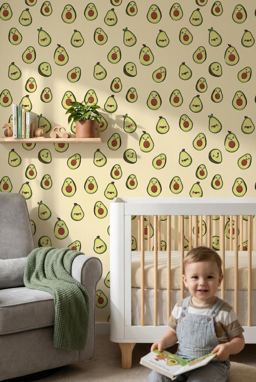 Avocado Wallpaper Cartoon Playful Wall Mural