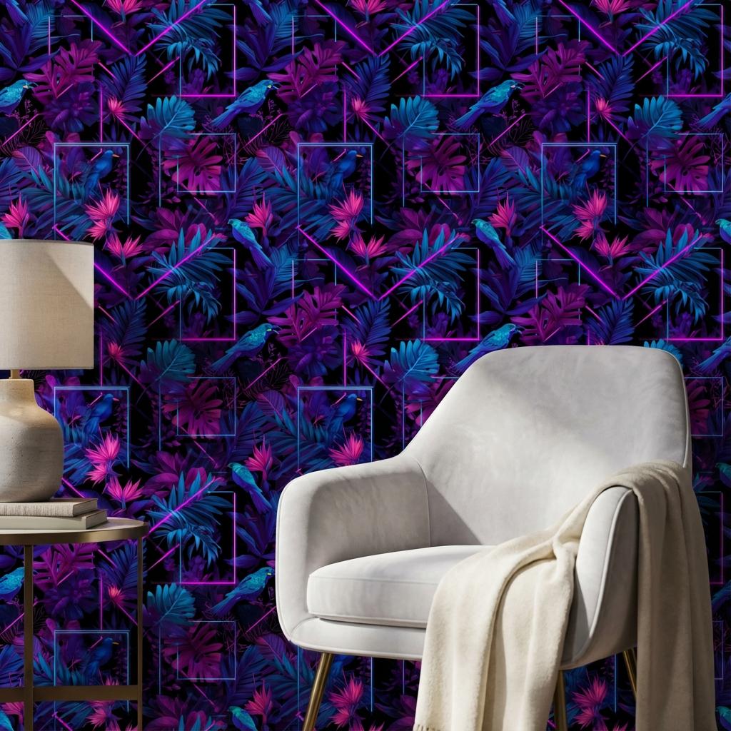 Tropical Wallpaper Neon Birds Wall Mural