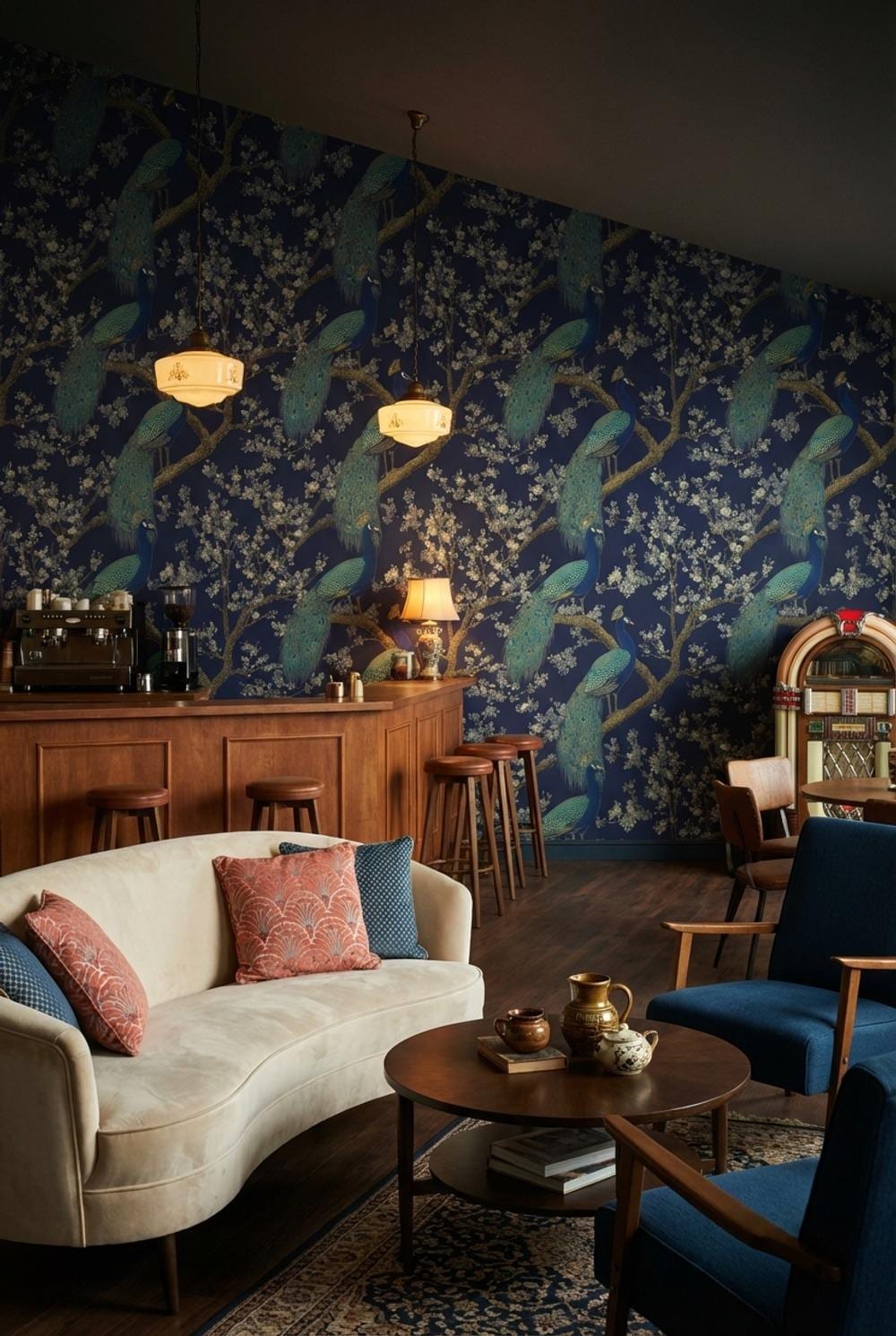 Peacock Wallpaper Blossoms Oriental Wall Mural