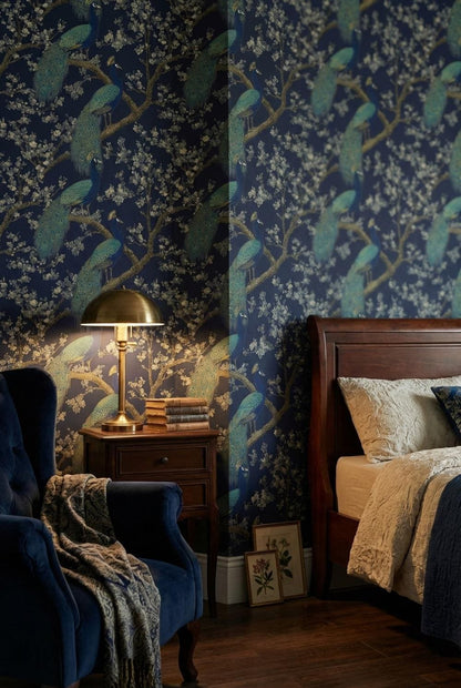 Peacock Wallpaper Blossoms Oriental Wall Mural