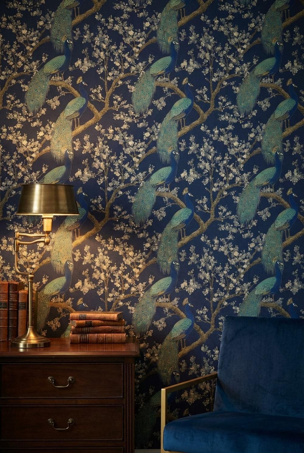 Peacock Wallpaper Blossoms Oriental Wall Mural
