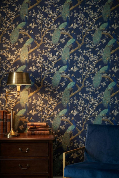 Peacock Wallpaper Blossoms Oriental Wall Mural