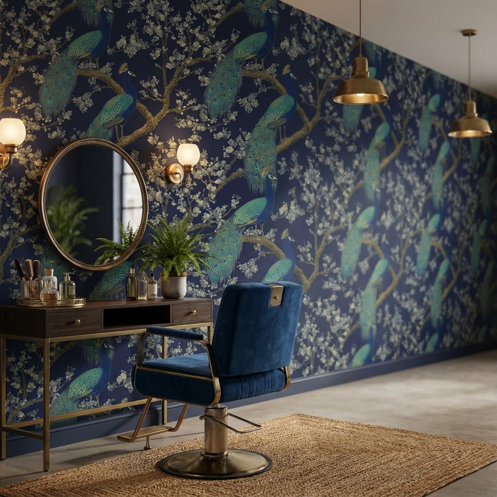 Peacock Wallpaper Blossoms Oriental Wall Mural