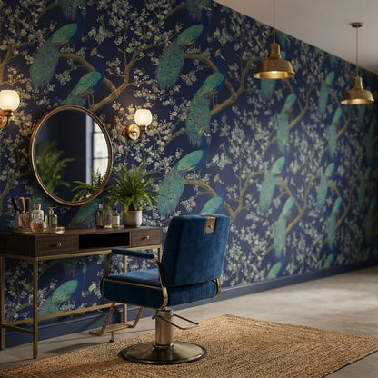 Peacock Wallpaper Blossoms Oriental Wall Mural