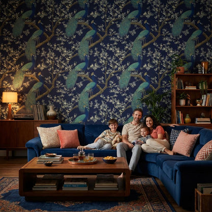 Peacock Wallpaper Blossoms Oriental Wall Mural