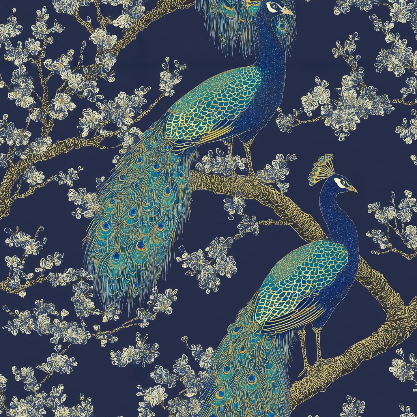 Peacock Wallpaper Blossoms Oriental Wall Mural