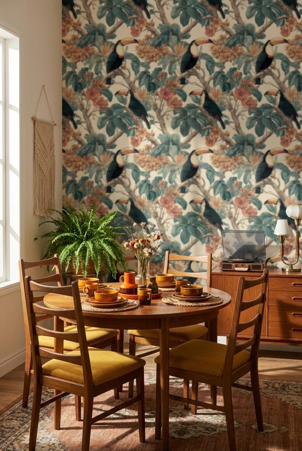 Tropical Birds Wallpaper Vintage Botanical Wall Mural