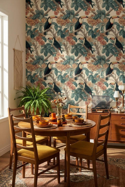 Tropical Birds Wallpaper Vintage Botanical Wall Mural