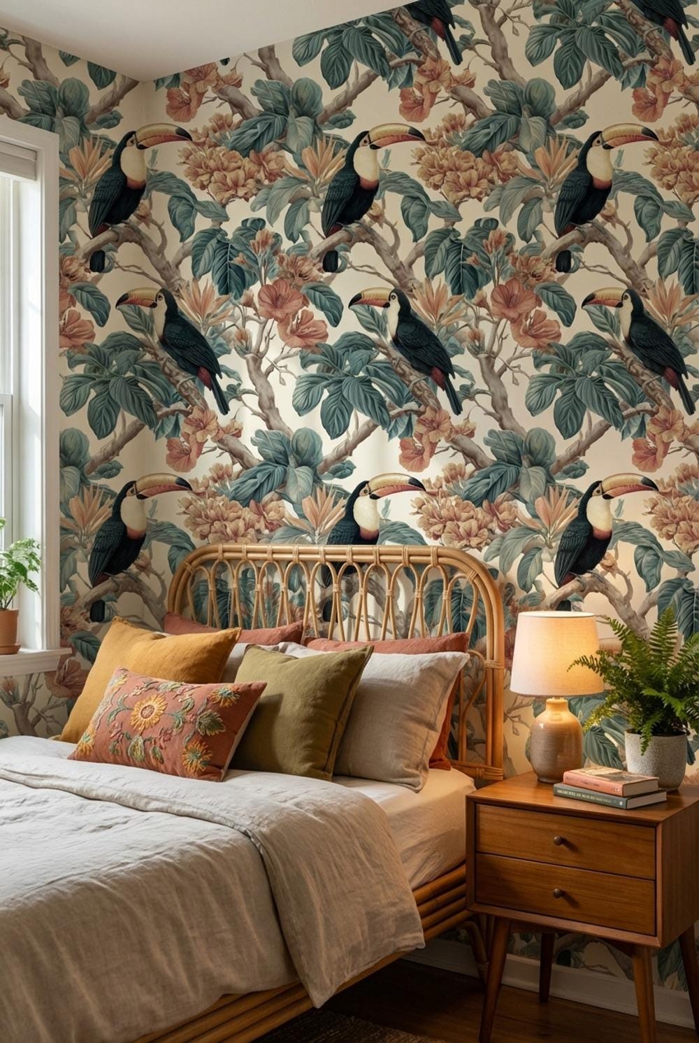 Tropical Birds Wallpaper Vintage Botanical Wall Mural