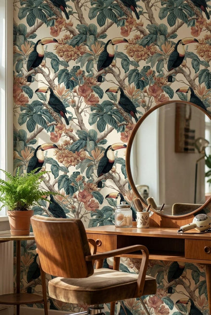 Tropical Birds Wallpaper Vintage Botanical Wall Mural