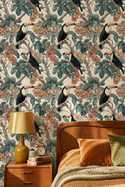 Tropical Birds Wallpaper Vintage Botanical Wall Mural