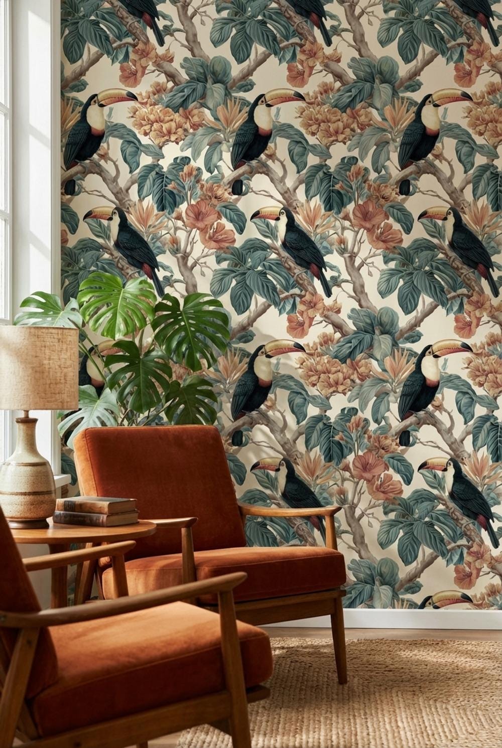 Tropical Birds Wallpaper Vintage Botanical Wall Mural
