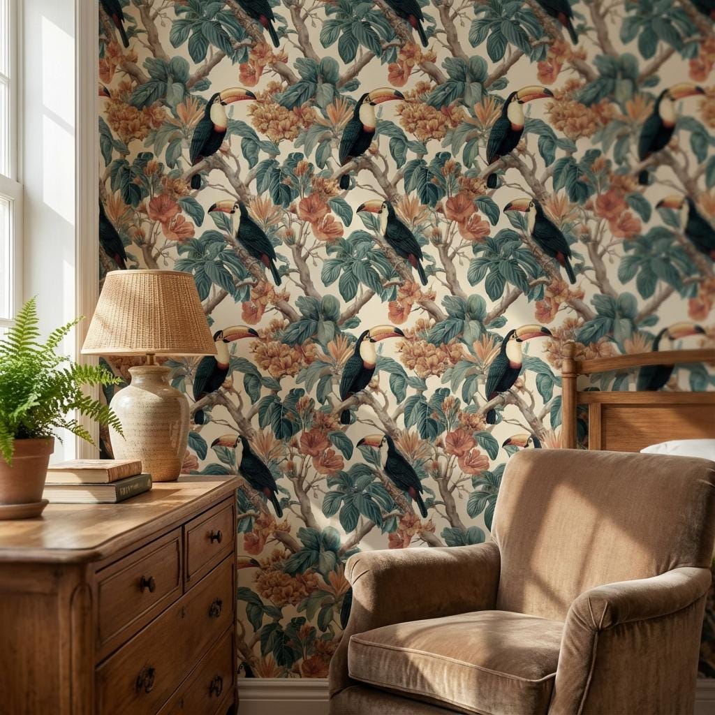 Tropical Birds Wallpaper Vintage Botanical Wall Mural