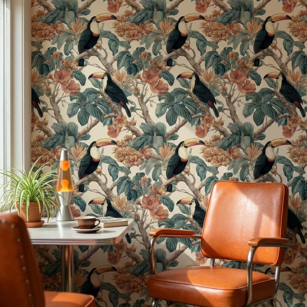 Tropical Birds Wallpaper Vintage Botanical Wall Mural
