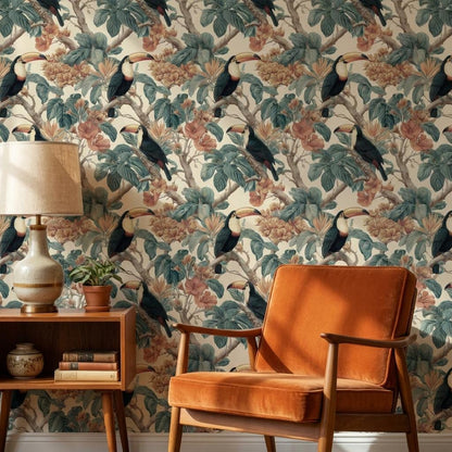 Tropical Birds Wallpaper Vintage Botanical Wall Mural
