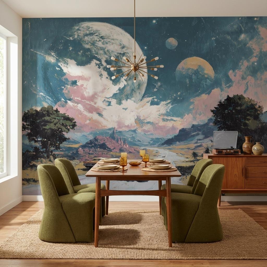 Surreal Landscape Wallpaper Vintage Cars Road Wall Mural