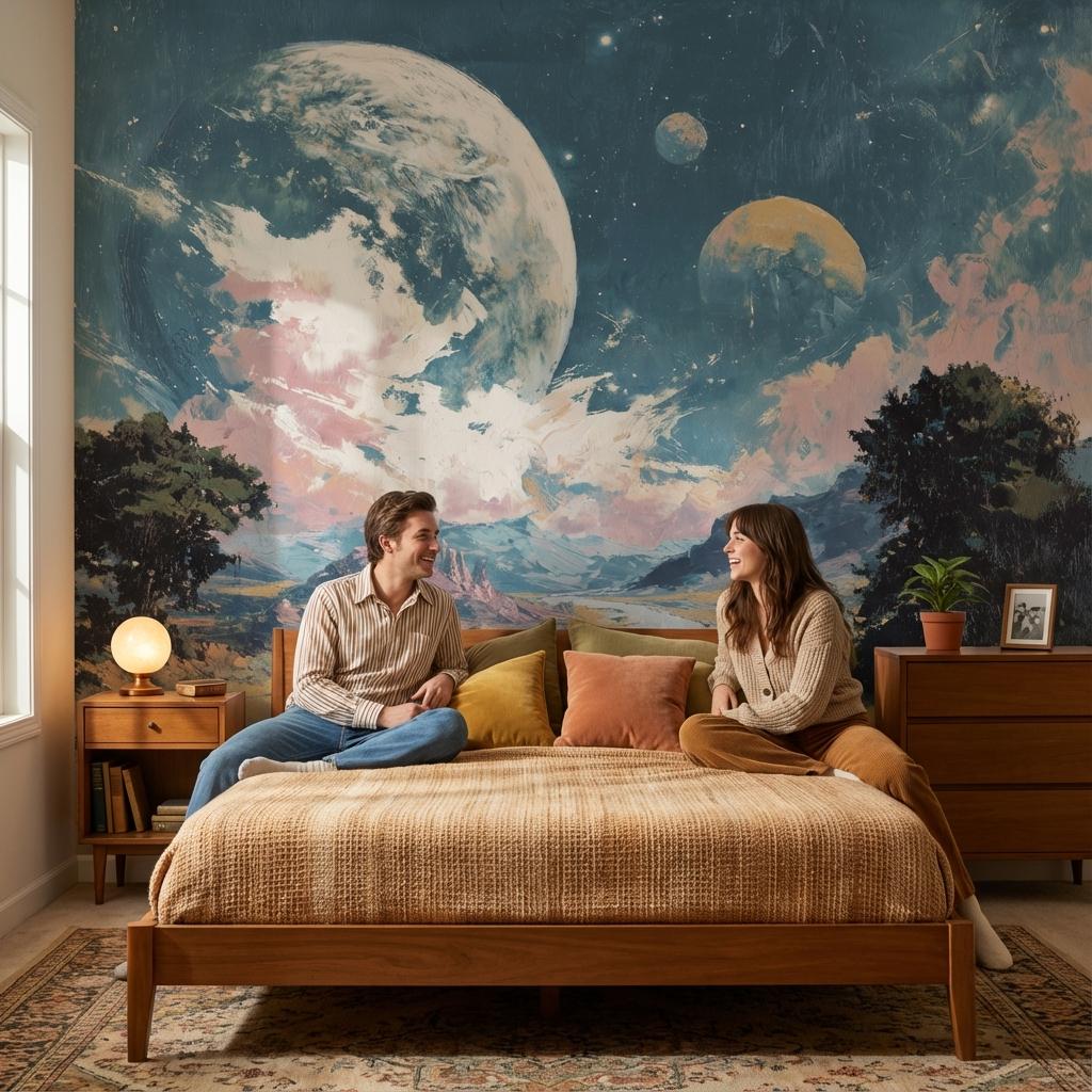 Surreal Landscape Wallpaper Vintage Cars Road Wall Mural