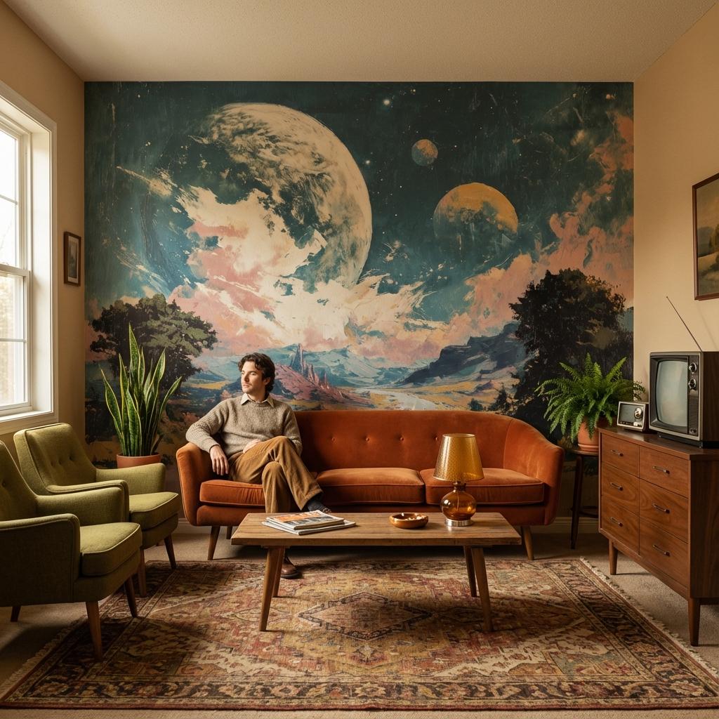 Surreal Landscape Wallpaper Vintage Cars Road Wall Mural