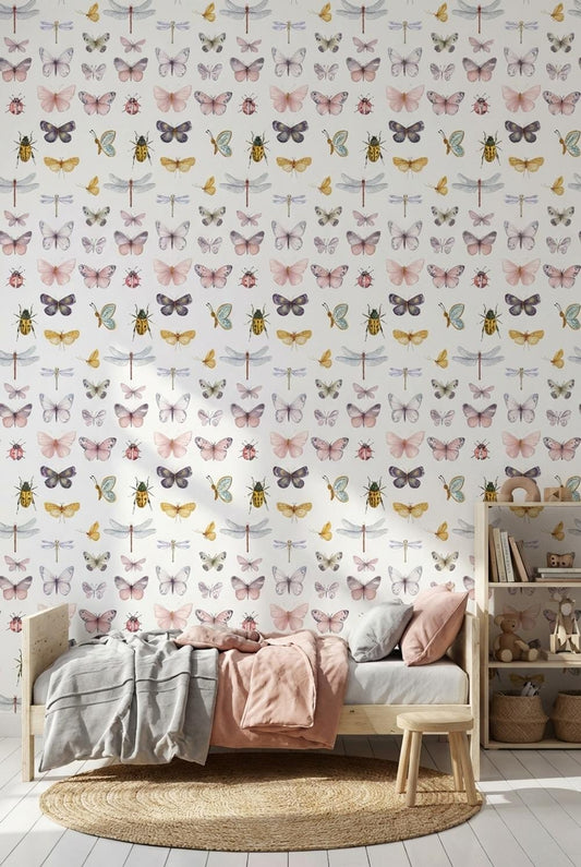 White Background Wallpaper Modern Butterfly Wall Mural