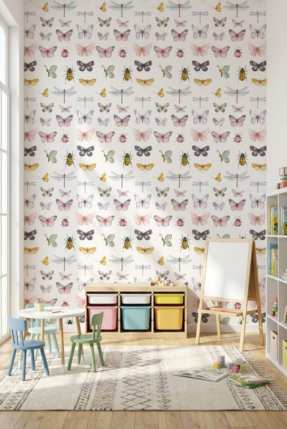 White Background Wallpaper Modern Butterfly Wall Mural