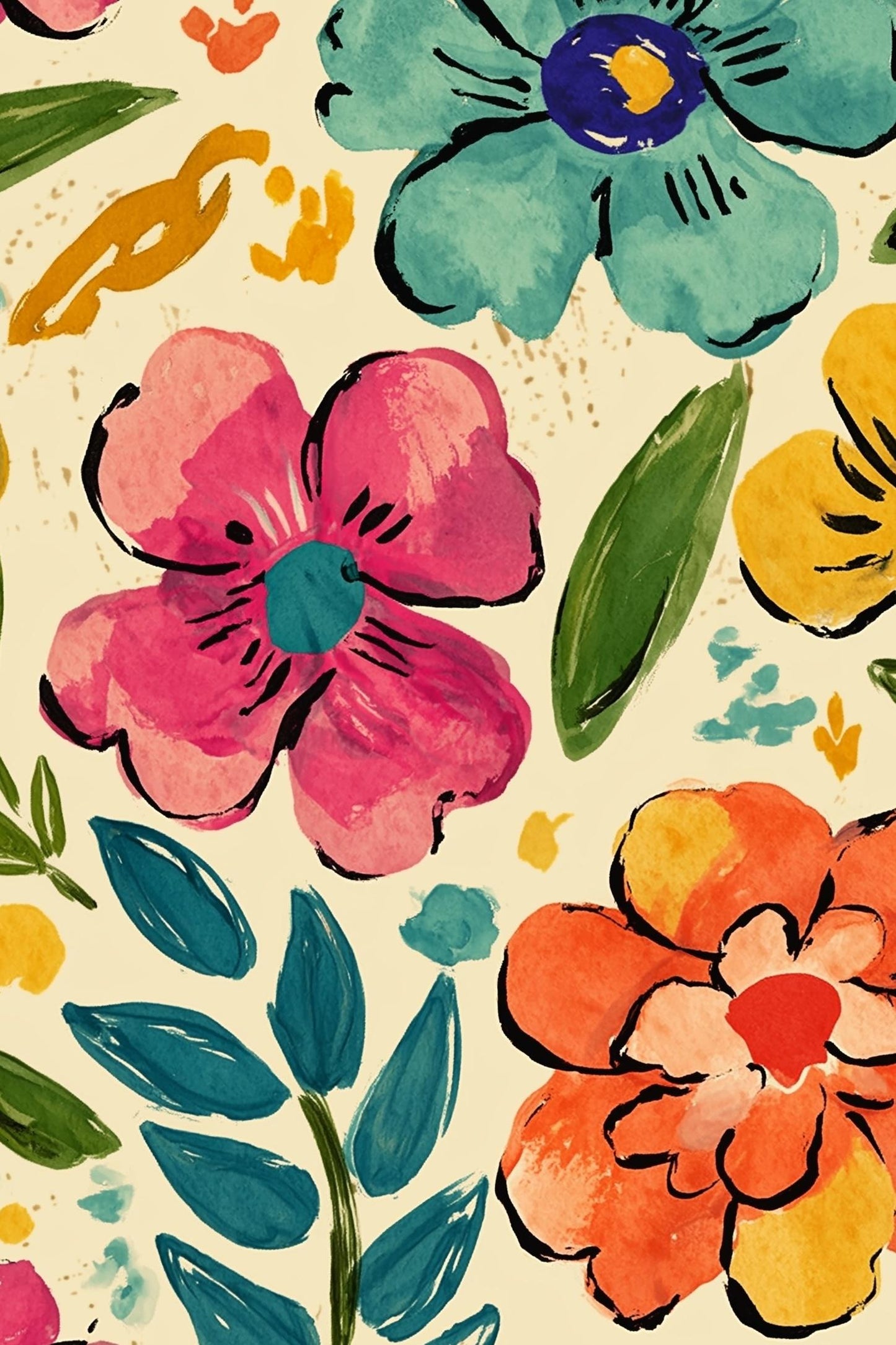 Bohemian Floral Wallpaper Abstract Eclectic Wall Mural