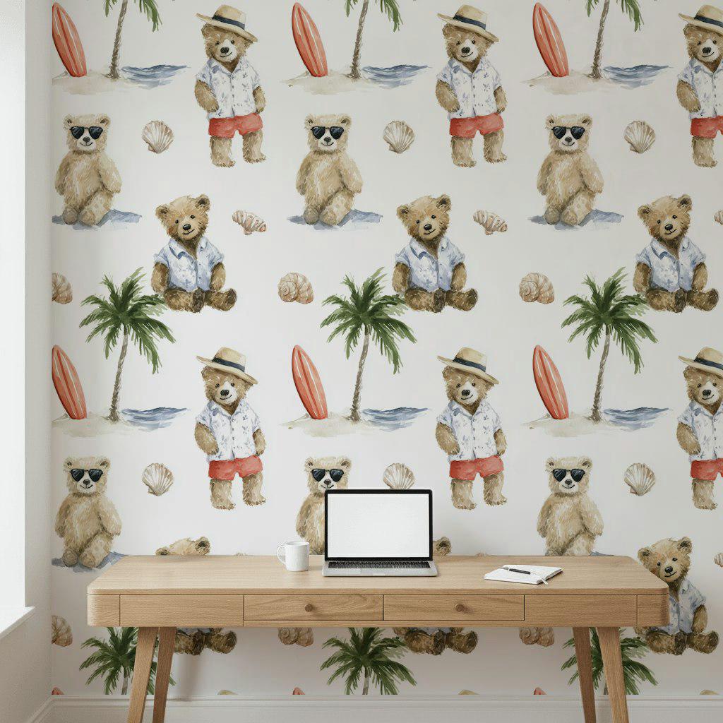 Teddy Bears Wallpaper Coastal Summer Wall Mural