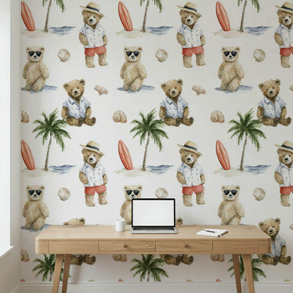 Teddy Bears Wallpaper Coastal Summer Wall Mural