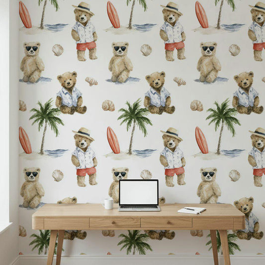 Teddy Bears Wallpaper Coastal Summer Wall Mural