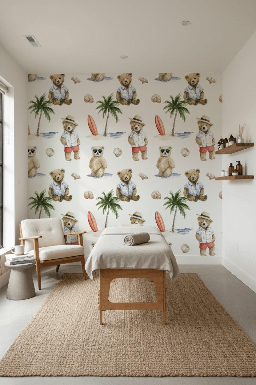 Teddy Bears Wallpaper Coastal Summer Wall Mural