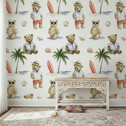 Teddy Bears Wallpaper Coastal Summer Wall Mural