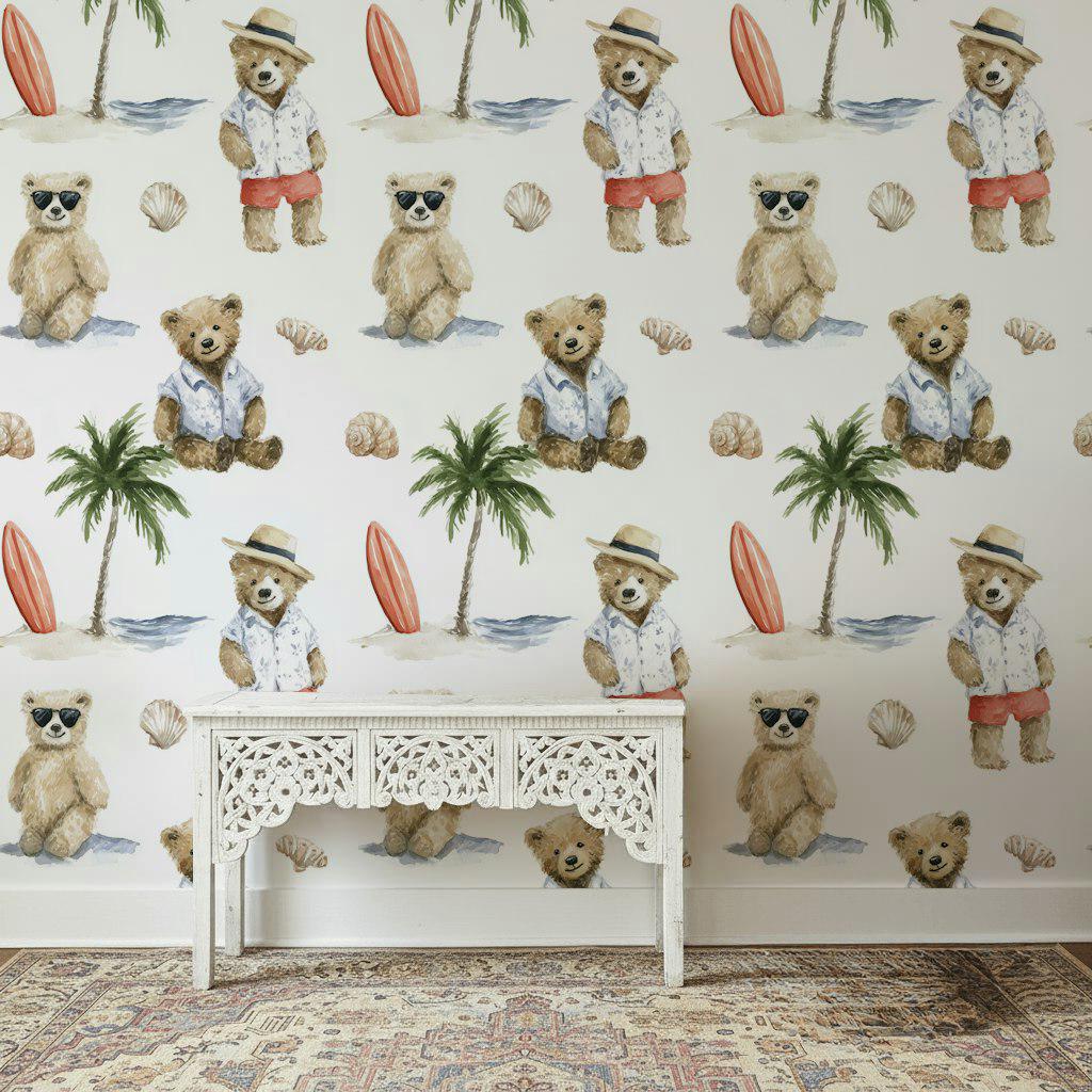 Teddy Bears Wallpaper Coastal Summer Wall Mural
