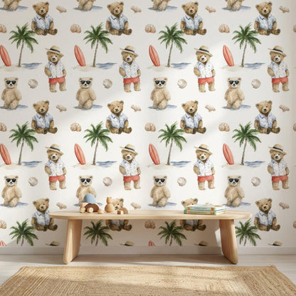 Teddy Bears Wallpaper Coastal Summer Wall Mural