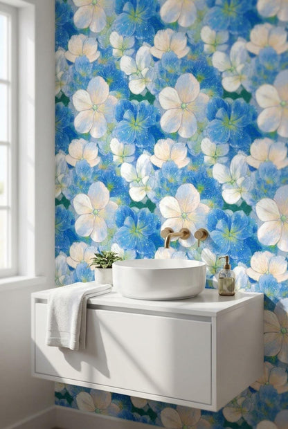 Floral Wallpaper Blue Modern Wall Mural