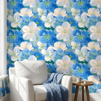 Floral Wallpaper Blue Modern Wall Mural