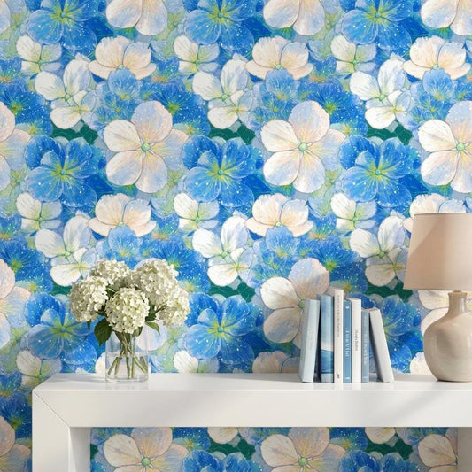 Floral Wallpaper Blue Modern Wall Mural