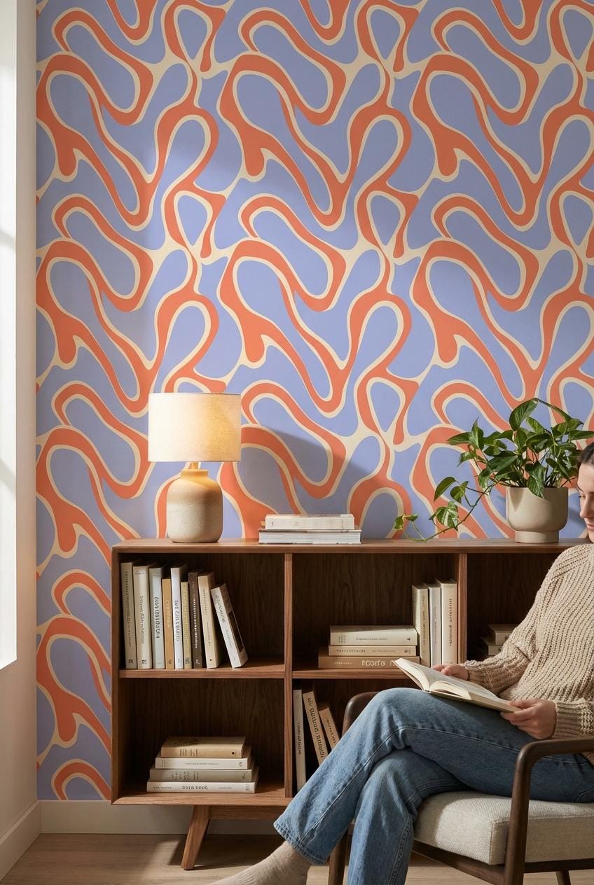 Geometric Wallpaper Wavy Colorful Wall Mural