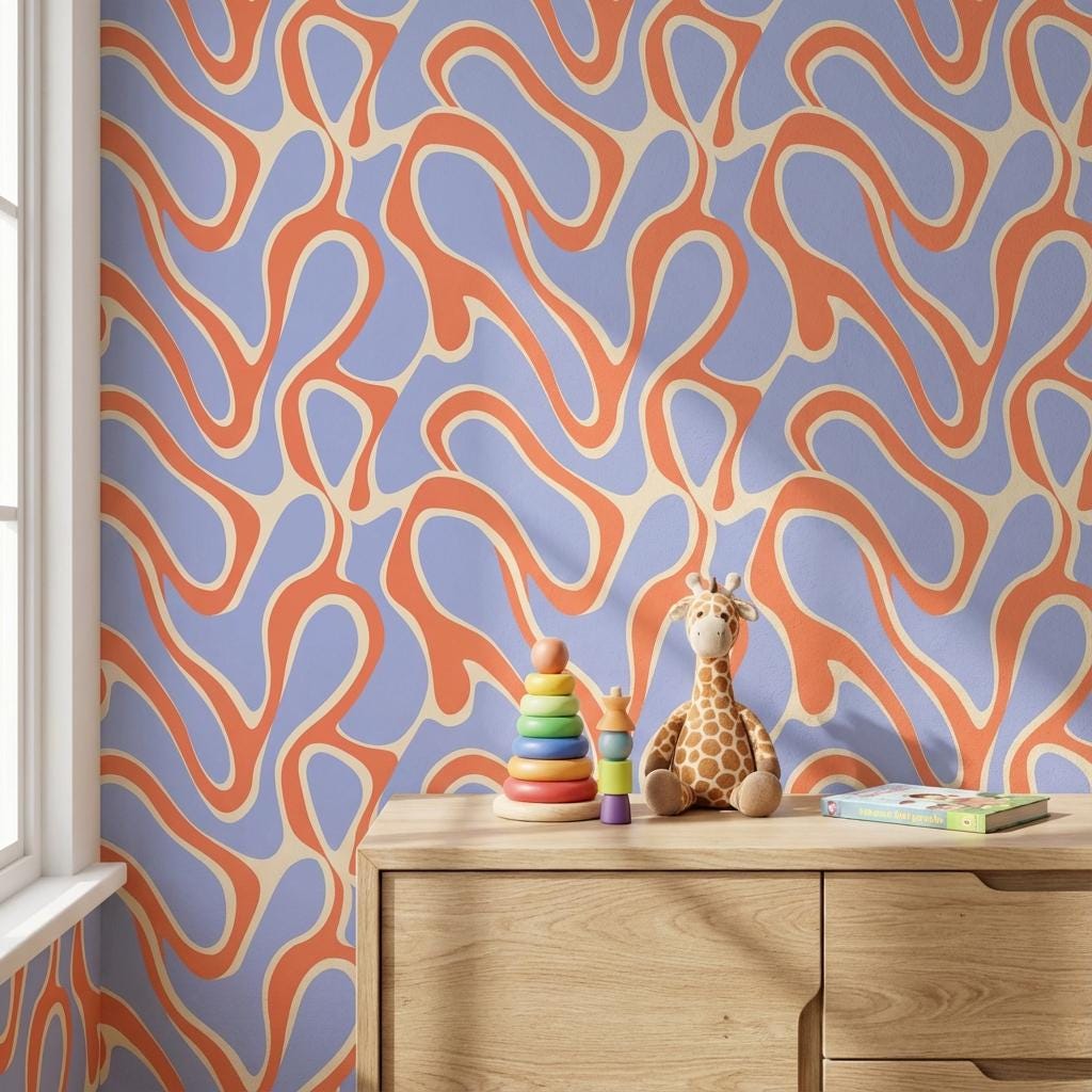 Geometric Wallpaper Wavy Colorful Wall Mural