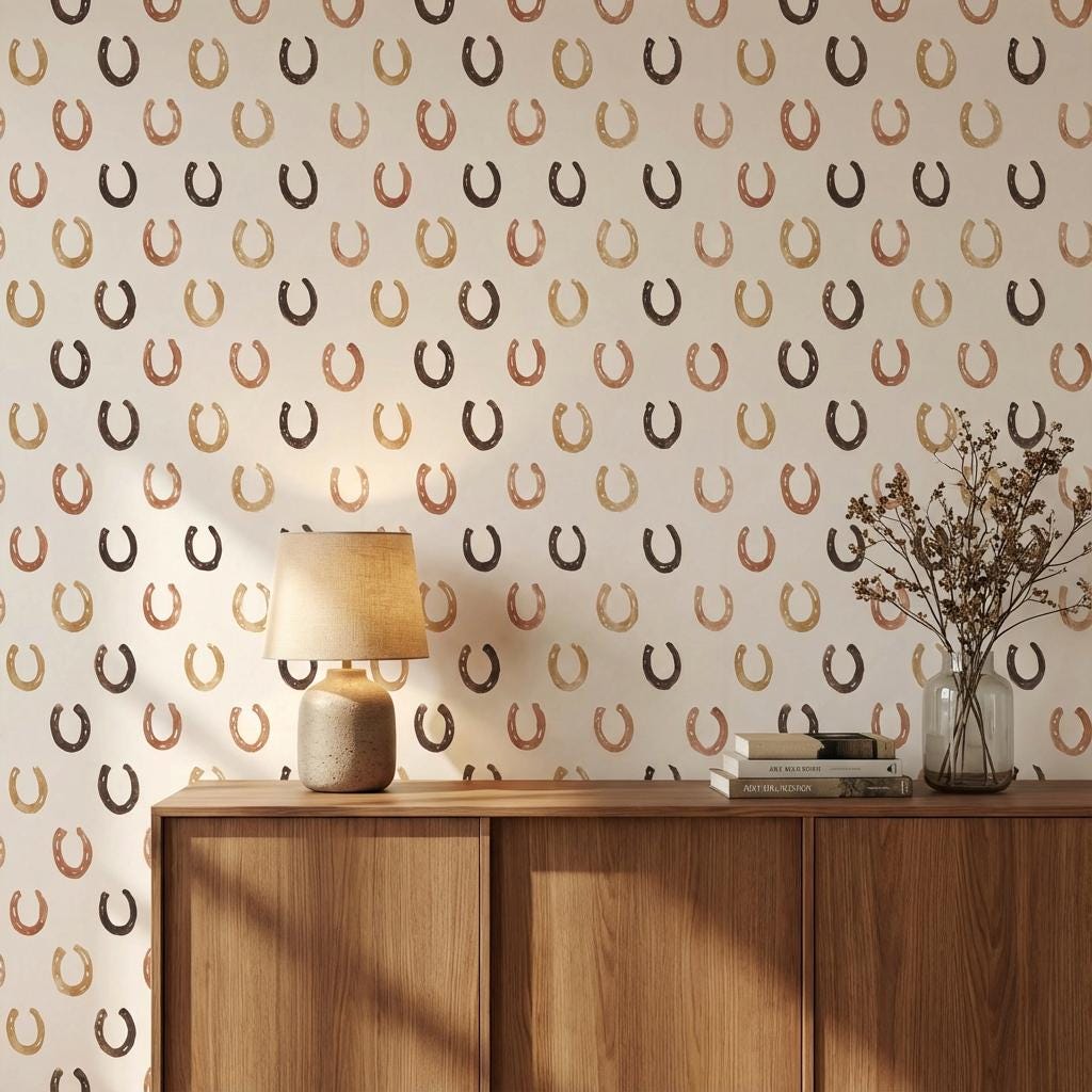 Horseshoe Wallpaper Geometric Beige Wall Mural