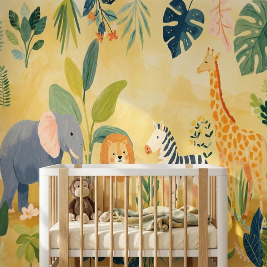 Jungle Animals Wallpaper Tropical Playful Wall Mural