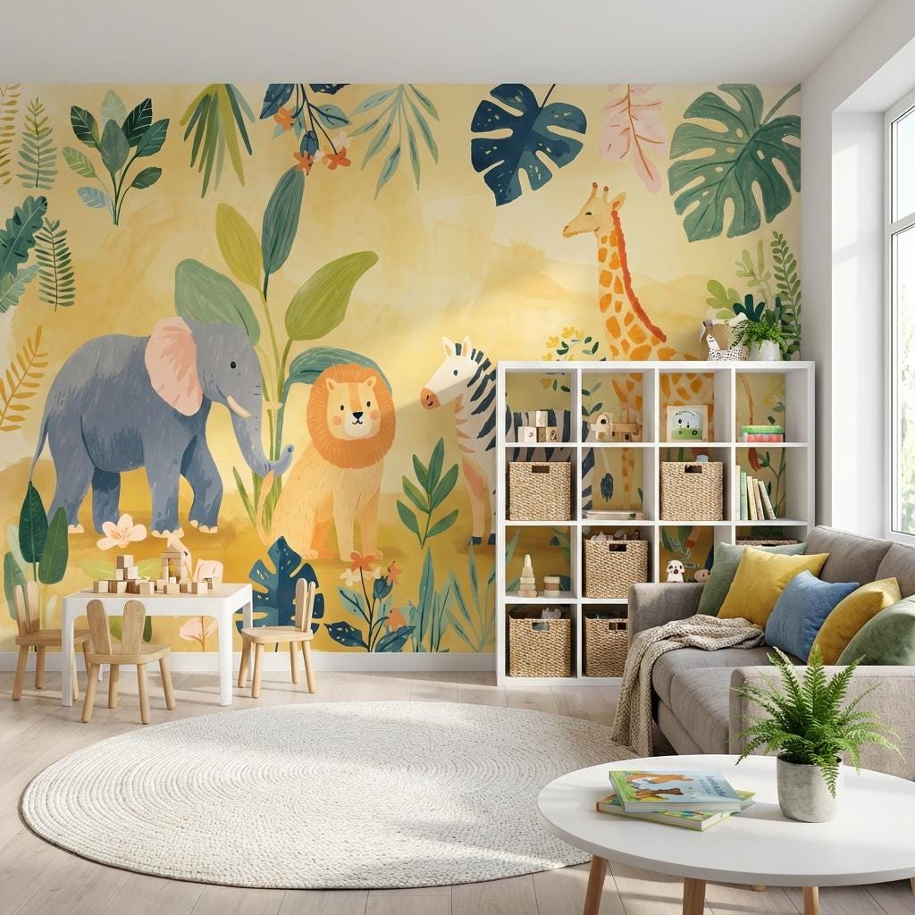 Jungle Animals Wallpaper Tropical Playful Wall Mural