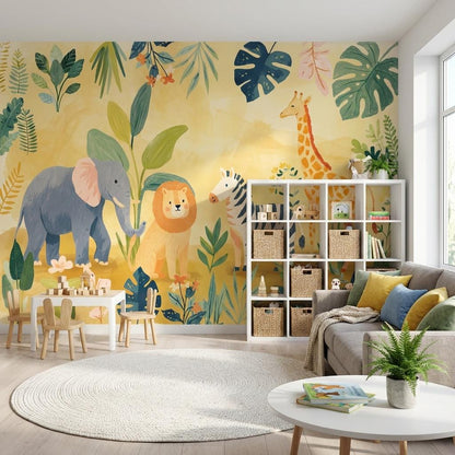 Jungle Animals Wallpaper Tropical Playful Wall Mural