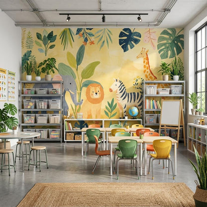 Jungle Animals Wallpaper Tropical Playful Wall Mural