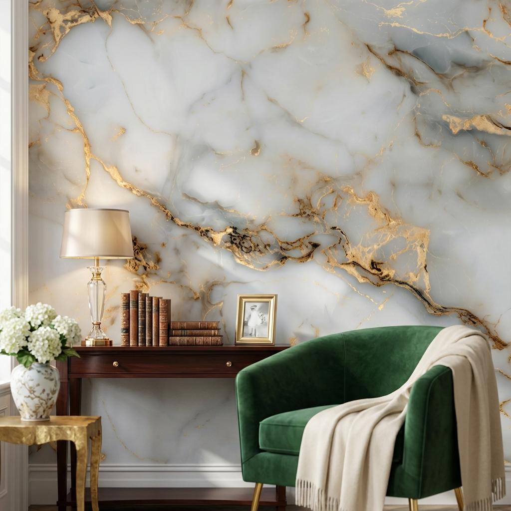 Marble Wallpaper Abstract Gold Veins Wall Mural